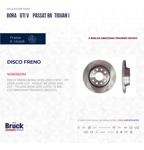 DISCO FRENO (TRAS/SOLI)(2.0 TURB) MK A6 BORA 05-11 GOLF A5 GTI