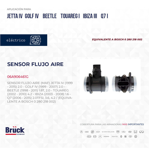 SENSOR MAF JETTA MK A4 NB EUROVAN BORA PASSAT (1.9 TDI) IBIZA AUDI Q7 TOUREG (2.0LTRS/1.8TURBO) (5 PINES CONECTRO OVALADO)