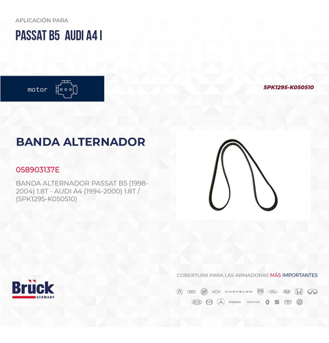 BANDA ALT PASSAT 98-05 AUDI A4 (95-05) (5PK1295/K050510)