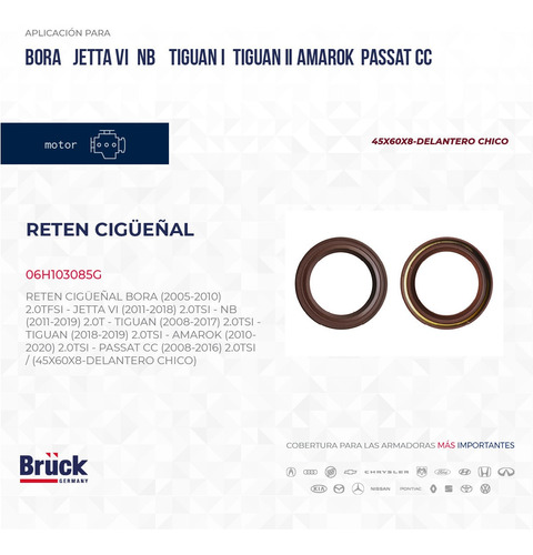 RETEN CIGUEÑAL BORA JETTA A6 NB AMAROK 2.0 TDI TIGUAN CRAFTER 2.0 TSI 03L-103-085-B