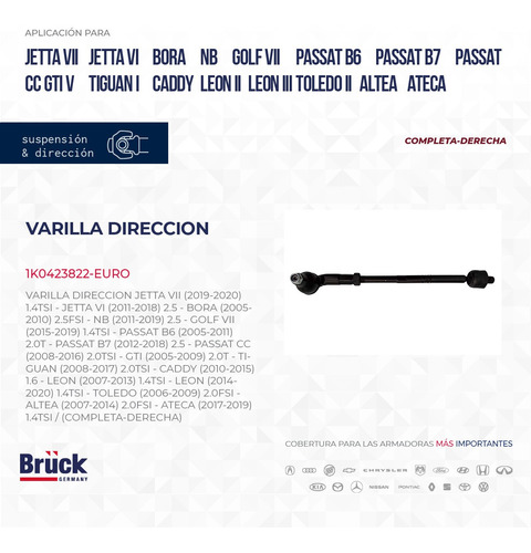 VARILLA (DIR/HID/DER) A6 MK A7 BORA LEON (14-20) CADDY (COMPL/TERMINAL)